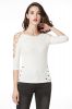 3/4 Sleeve Top Women, Knit Rib T-Shirts with Cross Binding Functional on Two sides of Shoulder