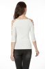 3/4 Sleeve Top Women, Knit Rib T-Shirts with Cross Binding Functional on Two sides of Shoulder