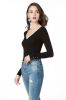 Long Sleeve Plunge Bodysuit for Women ,Crossed V-Neck Sexy Femal Bodysuit,Basic Solid Stretchy Leotard Bodycon Tops