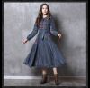 New slim waistband denim vintage embroidery dress for women 