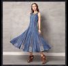 Summer new round collar vest skirt vintage embroidery cowboy big denim dress