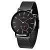 Fashion men's watch custom stainless steel mesh band ultra-thin case watch quartz genuine leather belt montres with date