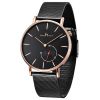 Fashion men's watch custom stainless steel mesh band ultra-thin case watch quartz genuine leather belt montres with date