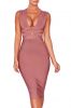 Deep Plunge Slim Fit Bandage Bodycon Midi Dress