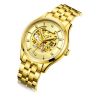 New Luxury gold Men Skeleton Dual time Mechanical Automatic movement Watch OEM