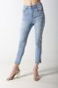 Woman's skinny denim jeans with rhinestone side