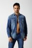 Men's middle blue slim denim shirt with two pocket