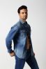 Men's middle blue slim denim shirt with two pocket