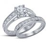14k White Gold Finish White Round Cut Diamond Bridal Set Engagement Ring 925 Sterling Silver