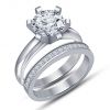 Ladies Round Diamond Engagement Wedding Band 925 Silver Bridal Set Rings 14K White Gold Finish