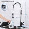 Spring high arc stainless steel kitchen sink faucet with pull down sprayer-matte black