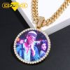 XXXL Size Custom Photo Memory Medallions Solid Pendant Necklace Gold Silver AAA Cubic Zircon Round Pendant 