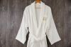 Shawl collar bathrobe 100% cotton white robe with embroidery