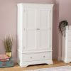 Double Wardrobe With Drawers, Acacia Solid Wood Painter White Color
