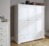 Double Wardrobe With Drawers, Acacia Solid Wood Painter White Color