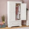 Double Wardrobe With Drawers, Acacia Solid Wood Painter White Color