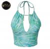Round Neck with Cut-out in front and Fabric Binding Cord Customized Crop Top Open Back Double Layered Printed Stylish Camisole