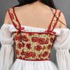 Square Neck Strap Summer Crop Top Floral Embroidery Corset Women Casual Basic Vest Cami Sexy Backless Tank Top