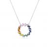 Custom Baguette Cutting Raibow Color Round Pendant Sterling silver Necklace