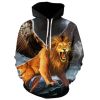 Winter warm polyester long sleeve 3d lion pattern premium hoody design your own brand men sweaters hoodies