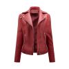 Cropped Leather Women's Slim Lapel Biker Service Cable Link Jacket