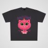 250g cotton cartoon anime oversize short sleeve T-shirt (pink cat)