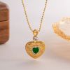 New Arrival Bead Chain Green Cubic Zirconia Paved Texture Heart Pendant Necklace for Women