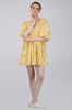 Sheqe Apparels Cotton Mini Dress For Women With Puff Sleeves And V Neck (Yellow)