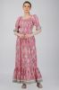 Sheqe Apparels Cotton Dress Floral Maxi Dress For Women With 3/4 Sleeves And Square Neck (Pink)