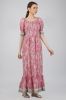 Sheqe Apparels Cotton Dress Floral Maxi Dress For Women With 3/4 Sleeves And Square Neck (Pink)