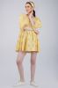 Sheqe Apparels Cotton Mini Dress For Women With Puff Sleeves And V Neck (Yellow)