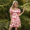 ladies fashion Off shoulder dress backless printed short skirt bubble sleeves short skirt