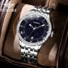 OUPINKE 3203 All Stars Blue Galaxy Stainless Steel Calendar Window Waterproof 50m Fashion Mechanical Watch Men&#039;s High Level