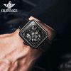 Oupinke 3181 OEM Watches Custom Logo Luxury Square Skeleton Genuine Leather Men Wristwatches Automatic Mechanical Mens Watch