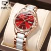 JSDUN 8821original brand Ceramic stainless steel jewelry diamond fashion watch women wrist luxury ladies mechanical wrist watch