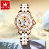 OLEVS 6615 Butterfly pattern Lady Watch With Rose Gold Watch Strap Fashionable Elegant Ceramic Watch women