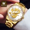 OLEVS 5515 luxury men watch golden dragon watch stainless steel back cover quartz diamond watches