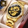 OLEVS 5515 luxury men watch golden dragon watch stainless steel back cover quartz diamond watches