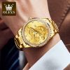 OLEVS 5515 luxury men watch golden dragon watch stainless steel back cover quartz diamond watches