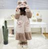 Coral velvet pajamas Female autumn and winter cute plus velvet thickened Dudu cat nightgown long flannel home clothes set