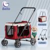 Bello bl09 dog/cat pet stroller, outdoor cart with detachable basket front wheel rotates 360 degrees