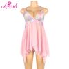 R81128 Wholesale 4 Color Erotic New Pink Flower Decoration Loose Lingerie-Babydoll