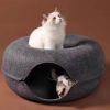 Wholesale Detachable Design Round Felt Cat Cave Donut Bed Pet House With Circle Tunnel