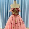 Fashion Off Shoulder Pink Rose Lace Bridal Gown Wedding Dresses