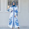 Women Muslim Abayas printed Long Sleeve Formal button down Full Cover Islamic Dubai Robe Prayer Clothes dress Kaftan