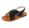 Brand OEM Design Custom Logo Made PU Leather Cross Strap Casual Flat Boy Sandal