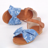 Summer Lightweight Hook Loop Denim Bowknot School Flat Sandals For Girls