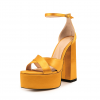 Round Toe Thick Heel Sandals Satin Platform Sandals Green Summer Party Sandals