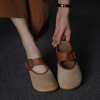 Women Slippers Genuine Leather Flat Muggles Sandals Round Toe Cap Outdoor