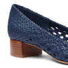 Fashion Slip On Cushioned Office Navy Blue knit Leather Weave Wooden Ladies Heels Shoes